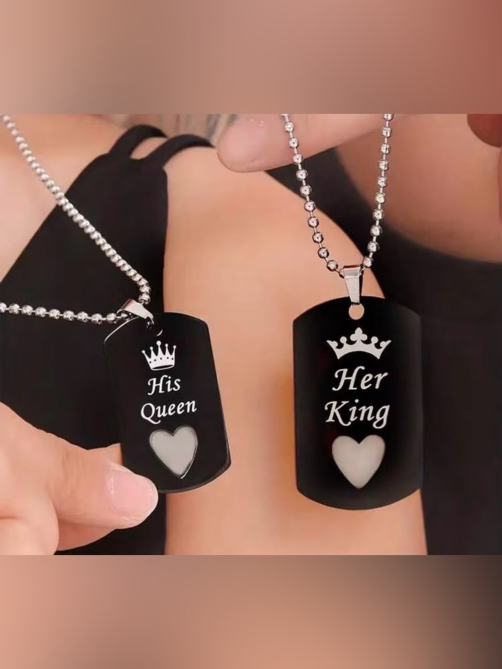His Queen / Her King Black Couple Luminous Necklace Set 🖤